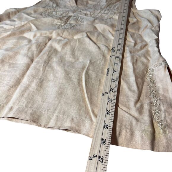Nikki Valenti Irish Linen Top Pants Set Womens Sz. 16 Embroidered Tan Lagenlook - Picture 4 of 16